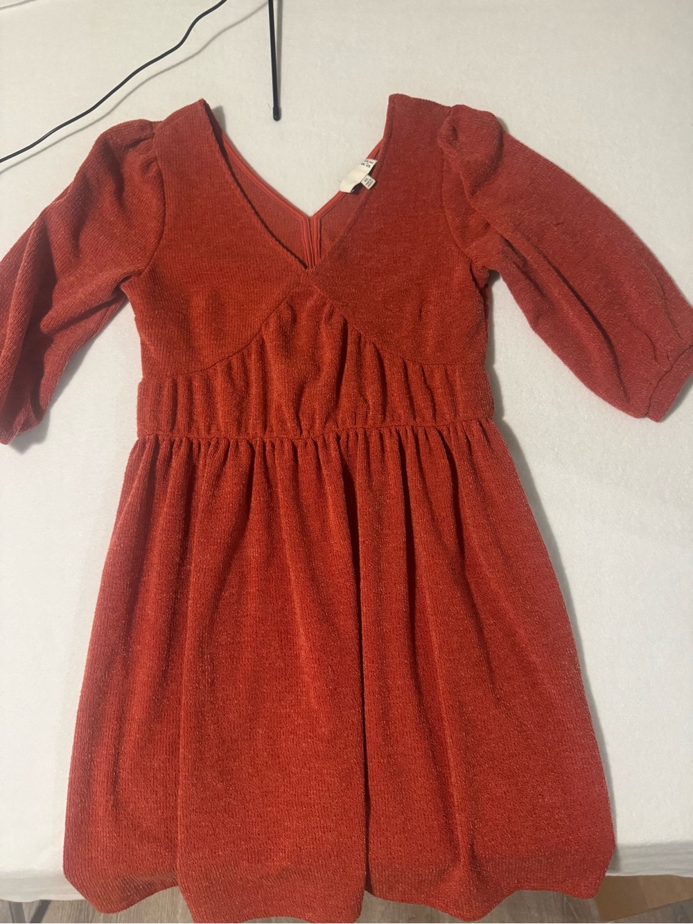 V-Neck Puff Sleeve Midi Dress in Rust - Picture 3 of 8